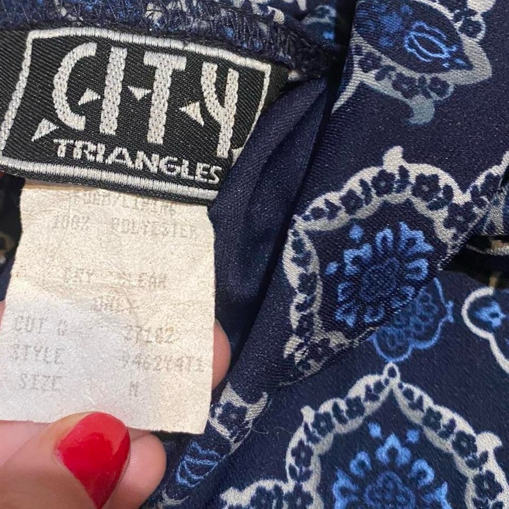 Vintage City Triangles Elegant Navy Blue Patterned Dress - Picture 2 of 3